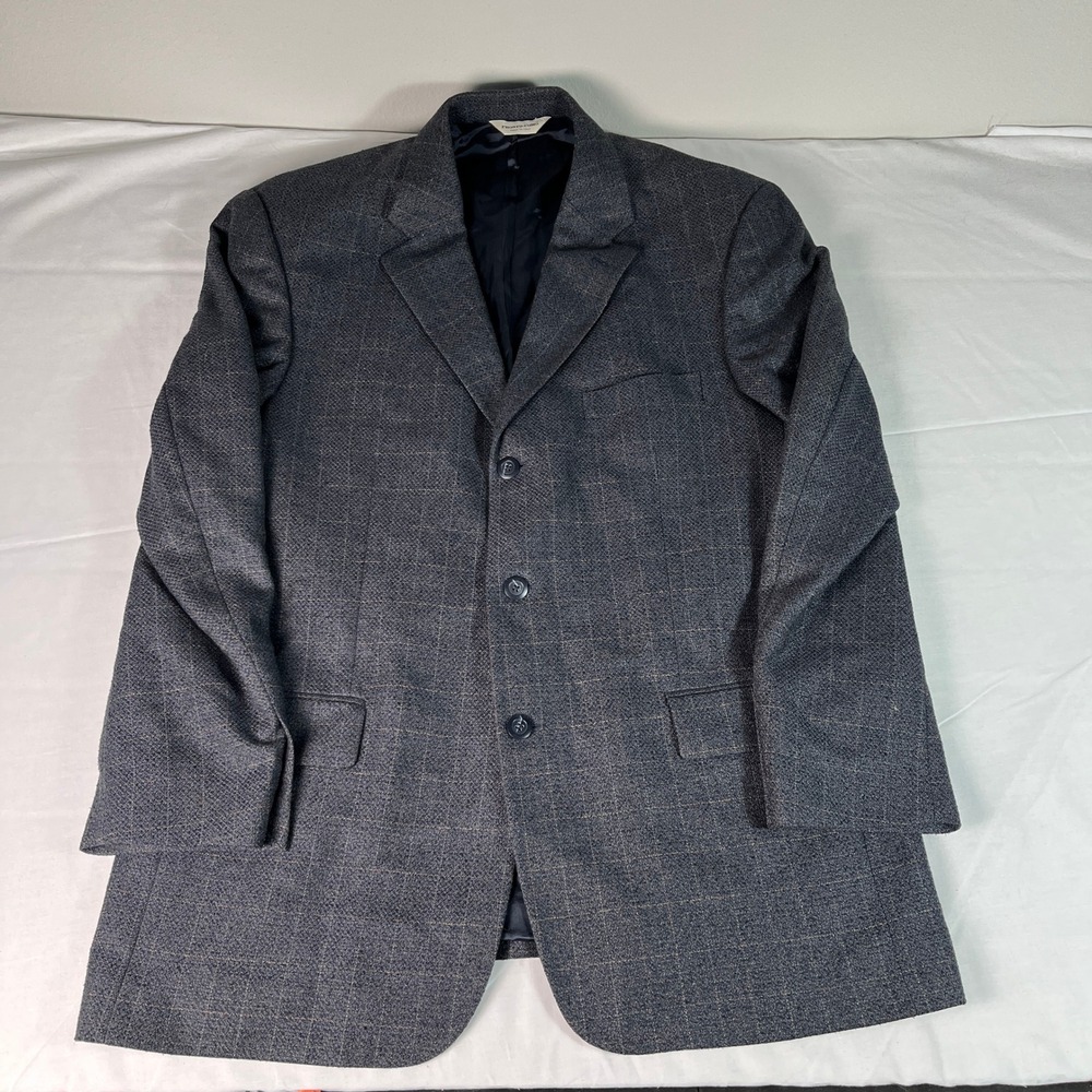 Pronto Uomo Sport Coat Mens 44L Grey Silk Wool Made in Italy Windowpane